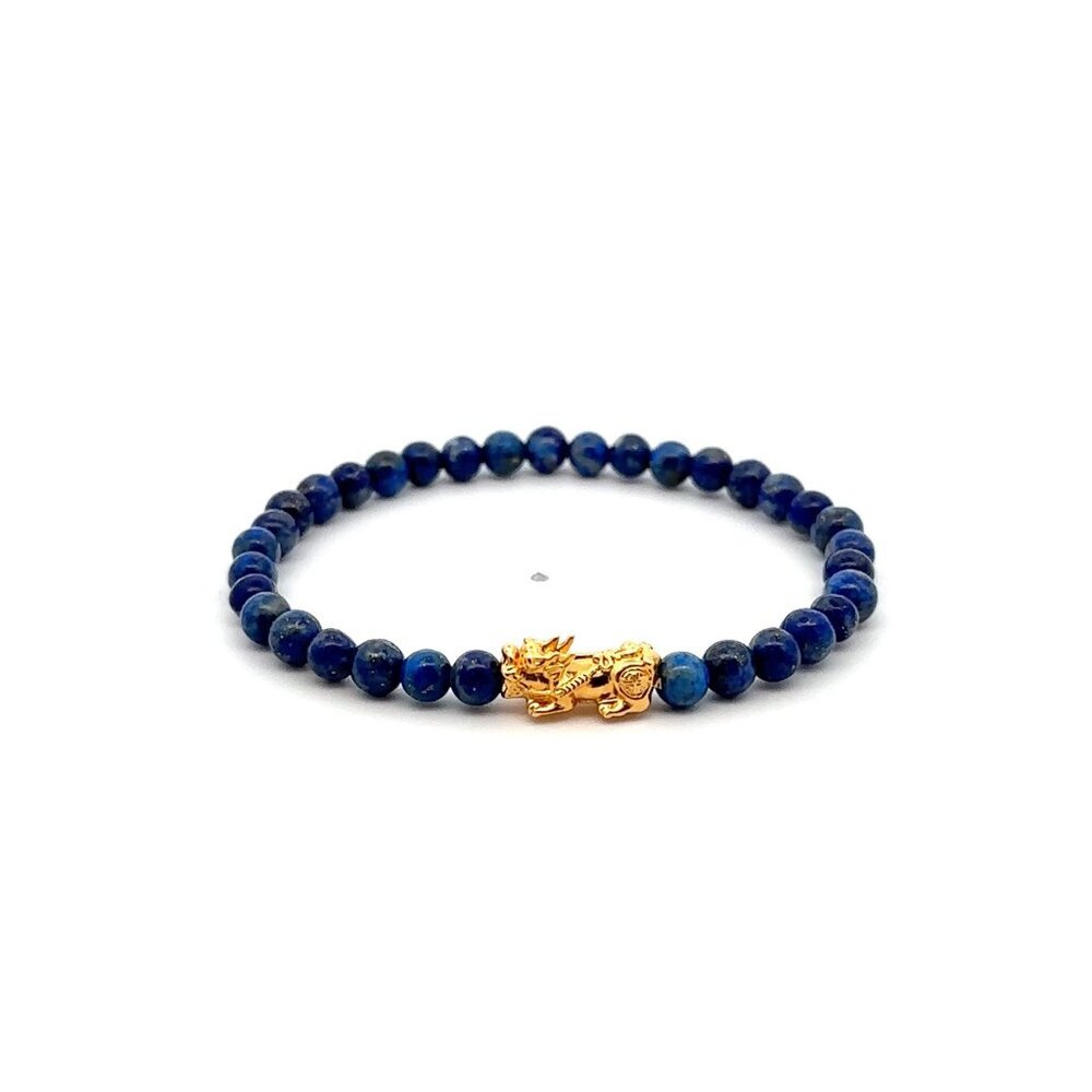 18K Gold Pixiu Piyao Bracelet Gemstone Mini Beads Lapis Lazuli 4mm Birthstones